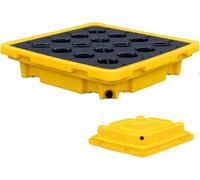 Plateau de confinement empilable avec paniers de vidange, chariot élévateur, palette modulaire compatible pour tambour de 1 tonne, base en polyéthylène anti-fuite pour une manipulation et une