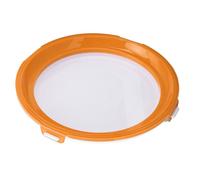 Plateau de conservation des aliments avec couvercle extensible - Longue durée - De qualité alimentaire - Empilable - Pour viande et légumes (rond, orange)