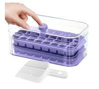 Plateau de cube de glace avec couvercle et poubelle - 2 plateaux de glaçons de type poussoir en couches pour le congélateur, scoop inclus, 64 cavités Maker de glace amovible, contenant de glace pour l