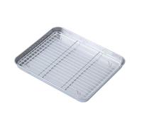 Plateau de cuisson en acier inoxydable avec grille en, plaque de cuisson épaissie avec grille métallique, plat de cuisson à égouttage pour rôtir et refroidir, ustensiles de (Grand avec support)