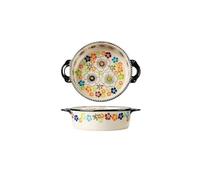 Plateau de cuisson, Plat à four multifonctionnel en céramique de 880 ml, rond, double anse, style vintage