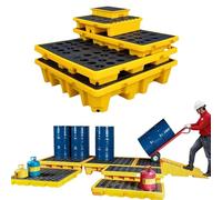 Plateau de déversement de tambour d'huile, palette de confinement anti-fuite avec sortie de drainage, plate-forme en plastique antidérapante pour chariot élévateur, solution empilable de contrôle des