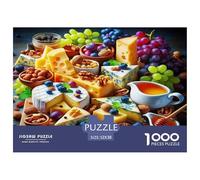 Plateau de Fruits, Fromage, Noix et Raisins avec café, en Carton 100% recyclé. Puzzle décoratif Unique et Magnifique de 1000 pièces (52 x 38 cm).