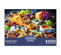 Plateau de Fruits, fromages colorés, Noix et Raisins avec café - Puzzle de 1000 pièces - Cadeau et activité Amusants pour Adultes - 38 x 26 cm