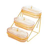 Plateau de fruits secs et de noix, assiette de collation de fruits, plateau de service de fruits, assiettes de collation 3 couches avec couvercle, plateau décoratif for apéritif de cupcakes(Amber)