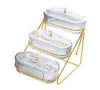 Plateau de fruits secs et de noix, assiette de collation de fruits, plateau de service de fruits, assiettes de collation 3 couches avec couvercle, plateau décoratif for apéritif de cupcakes(Grey)