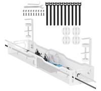 Plateau de Gestion des Câbles sous Le Bureau, 64 cm Panier Câbles Table en Maille avec Attaches sans Perçage pour Bureaux Domiciles Gamer Management (Blanc)