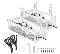 Plateau De Gestion des CâBles sous Le Bureau sans PerçAge, Plateau De CâBles en Maille MéTallique pour Organisateur De Fils, Accessoires De Bureau (Blanc - 2 Pack)