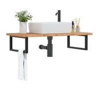 Plateau de lavabo avec support en acier et bois de chêne massif - Plateau flottant élégant pour salle de bain, console de lavabo robuste avec supports en acier et plateau en bois de chêne, simple