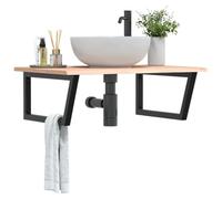 Plateau de lavabo avec support en acier et chêne massif, 4 vis pour montage mural et plateau en bois, étagère de salle de bain robuste au design moderne pour un gain de place
