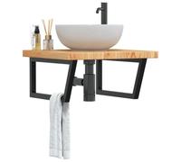 Plateau de lavabo avec support en acier et chêne massif, 4 vis pour un montage facile, étagère de salle de bain robuste, étagère flottante peu encombrante pour serviettes