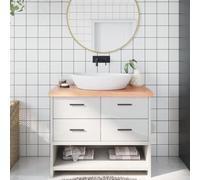 Plateau de lavabo en chêne massif marron clair 100 x 60 x (2-6) cm avec bord naturel, imperméable, résistant aux rayures, découpable, adapté pour salle de bain, cuisine, atelier, bricolage, bureau