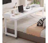 Plateau de lit mobile pour ordinateur portable avec roulettes, bureau à roulettes et rangement Grand poste de travail d'angle pliable avec clavier coulissant pour bureau à domicile et étude