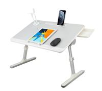 Plateau de lit pour ordinateur portable, table de lit réglable en hauteur et angle avec tiroir de rangement, bureau portable pliable avec pieds pliables, table d'ordinateur portable pour