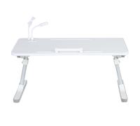 Plateau de lit réglable pour ordinateur portable, bureau pliable avec ventilateur USB et lampe, support d'ordinateur portable pour lit, canapé et sol, blanc