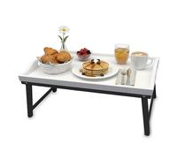 Plateau de lit Relaxdays, Bambou, H x L x P : 20 x 50 x 30 cm, avec Pieds, Petit-déjeuner au lit, Blanc/Gris