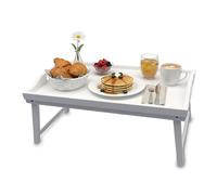 Plateau de lit Relaxdays, Bambou, H x L x P : 20 x 50 x 30 cm, Plateau avec Pieds et poignées, Petit-déjeuner, Blanc