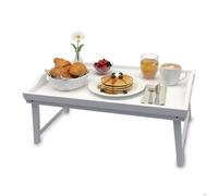 Relaxdays Plateau de lit, en Bambou, H x l x P : 20 x 50 x 30 cm, Plateau de Service avec Pieds, poignées, Petit déjeuner au lit, Blanc