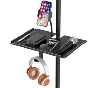 Plateau de microphone fonctionnel en métal avec support de téléphone - Grand plateau universel pour support de micro à pince sur support de musique pour studio, concert, karaoké, avec 29,7 x 19,8 cm