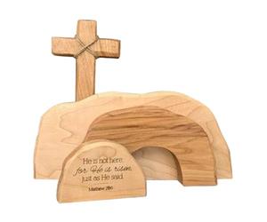 Plateau de Pâques en bois à plusieurs niveaux - Kit scène de résurrection tombeau vide, décoration signe de Jésus, ornement religieux artisanal pour crèche, décorations de maison chrétiennes de