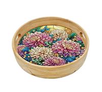 Plateau de peinture diamant à faire soi-même, Diamond Painting Plateau rond en bois Plateau de service avec poignées, Peinture diamant créative Crystal Art Plateau en bois Plateau de