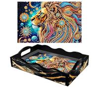 Plateau de peinture diamant DIY - Plateau de service avec poignées en ABS - Peinture diamant - Crystal Art - Plateau de cuisine - Cadeau 07 lion