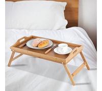 Plateau de petit-déjeuner en bambou avec poignées et pieds verrouillables, bord surélevé, table de service élégante, 63 x 27,3 x 22,5 cm - Parfait pour les repas, les collations et l'utilisation au