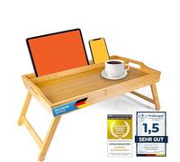 Plateau de petit déjeuner en bambou, Plateau de service Table de lit avec pieds pliables - également utilisable comme lapdesk, table pour ordinateur portable (Deluxe)