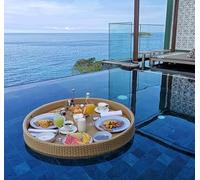 Plateau de petit-déjeuner flottant en rotin de luxe pour piscine, extérieur, thé et dîner, parfait pour les fêtes, les mariages et la photographie pour se détendre et se divertir