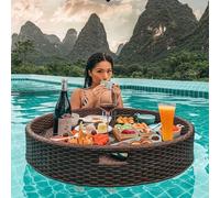 Plateau de Petit-déjeuner Flottant pour Piscine - Panier en rotin de Luxe pour Le thé de l'après-midi en Plein air, Les Assiettes à dîner, Les fêtes, Les(Size:60 x 15 cm/23.6 x 5.9 pouces,Color:Brown)