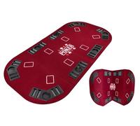 Plateau de Poker Pliable 4 Parties Rectangulaire - Rouge - Tapis Poker - Jeu de Cartes et Jetons - Tapis de Poker Pliable avec Porte-Gobelets - Idéale sur Table Basse Salon
