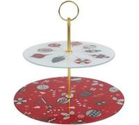 Home deco factory – Plateau de présentation 2 étages « Noël » 25 cm – Rouge