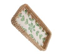 Plateau de Présentation Beauté en Rotin Vert, Panier Tressé Décoratif | Coquilles Décoratives, Format Compact 21, 6x11, 7cm, Usage Bureau ou Évènements Salon