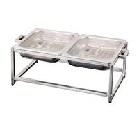 Plateau de présentation d'aliments réfrigérés, récipient à condiments en acier inoxydable, distributeur de garniture de salade de buffet, service à 2 grilles pour restaurants, traiteurs et événements