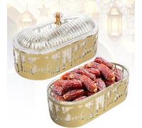 Plateau de Ramadan avec couvercle, assiettes pour l'Aïd Mubarak, décorations de table, plateau de service alimentaire, boîte de rangement pour biscuits et desserts de fête musulmane (1 pièce)