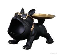 Plateau de rangement de bureau pour chien, Statue de chien, décoration de Table, boîte de rangement en résine, Sculpture de Noir