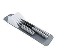 Plateau de rangement de tiroir à couteaux à 5 fentes - Insert fin pour couteaux avec tapis antidérapant - Rangement compact pour couteaux de cuisine jusqu'à 30 cm (gris et blanc)