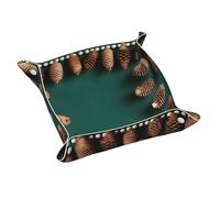 Plateau de rangement en cuir avec bordure en pomme de pin moyenne - Plateau de rangement double face en PVC pour clés, bijoux, bureau et coiffeuse avec fermeture à pression