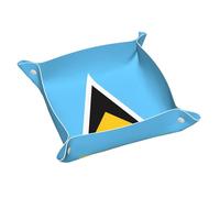 Plateau de rangement en cuir avec motif drapeau de Sainte-Lucie - Double face en PVC pour clés, bijoux, bureau et coiffeuse avec fermeture à pression