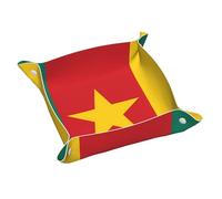 Plateau de rangement en cuir avec motif drapeau du Cameroun - Double face en PVC pour clés, bijoux, bureau et coiffeuse avec fermeture à pression