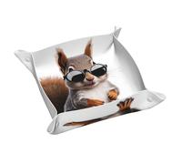 Plateau de rangement en cuir avec motif écureuil portant des lunettes, porte-clés, pièces de monnaie, montres, boucles d'oreilles et autres accessoires, indispensable pour la maison