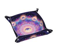 Plateau de rangement en cuir avec petits yeux psychédéliques - Plateau de rangement double face en PVC pour clés, bijoux, bureau et coiffeuse avec fermeture à pression