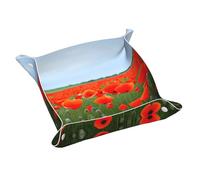 Plateau de rangement en cuir imprimé coquelicot imperméable et facile à nettoyer pour ranger clés, bijoux, maquillage et autres petits articles. Taille M 24 x 24 cm