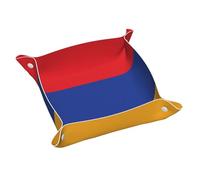 Plateau de rangement en cuir imprimé drapeau de l'Arménie de 20,1 cm - Peut contenir télécommandes, clés, téléphones portables, portefeuilles et pièces de monnaie.