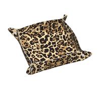 Plateau de rangement en cuir imprimé léopard imperméable et facile à nettoyer pour ranger clés, bijoux, maquillage et autres petits articles. Taille M 24 x 24 cm