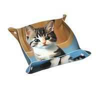 Plateau de rangement en cuir pour chambre à coucher de taille moyenne - Plateau de rangement double face en PVC pour clés, bijoux, bureau et coiffeuse avec fermeture à pression