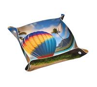 Plateau de rangement en cuir pour montgolfière hawaïenne - Double face en PVC pour clés, bijoux, bureau et coiffeuse avec fermeture à pression