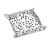 Plateau de rangement moyen en cuir noir et blanc à pois - Plateau de rangement double face en PVC pour clés, bijoux, bureau et coiffeuse avec fermeture à pression