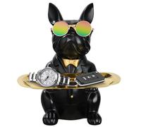 Plateau de rangement pour bouledogue français, sculpture, bouledogue avec pièce de monnaie, bol à clés multifonction avec plateau, boîte de rangement pour chien français