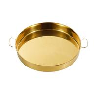 Plateau de rangement rond en acier inoxydable for fruits et aliments, assiette profonde avec poignée, moules à gâteaux, à pain, plat de cuisson(Golden two ear,26cm)